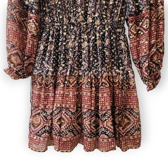 ULLA JOHNSON Erisa Silk Mini Dress Brown Metallic Size 2 - Picture 13 of 16